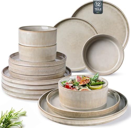 GBhome Steingut Geschirrset 4 Personen, 12-tlg Reaktive Glasur Handarbeit Steingut Geschirr Set, Mikrowellen- & Spülmaschinenfest Schüssel- und Teller Set,Cappuccino, GDW159CP-EU GBhome Steingut Geschirrset 4 Personen, 12-tlg Reaktive Glasur Handarbeit Steingut Geschirr Set, Mikrowellen- & Spülmaschinenfest Schüssel- und Teller Set,Cappuccino, GDW159CP-EU von GBHOME