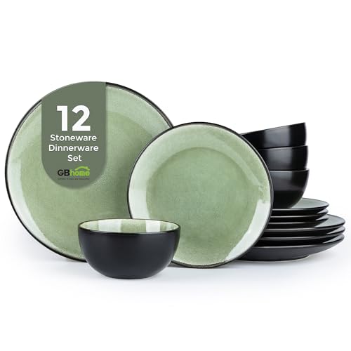 GBhome Steingut Geschirrset 4 Personen, 12-tlg Reaktive Glasur Handarbeit Steingut Geschirr Set, Mikrowellen- & Spülmaschinenfest Schüssel- und Teller Set,Ruhiges Grün,GDW025LG-EU GBhome Steingut Geschirrset 4 Personen, 12-tlg Reaktive Glasur Handarbeit Steingut Geschirr Set, Mikrowellen- & Spülmaschinenfest Schüssel- und Teller Set,Ruhiges Grün,GDW025LG-EU von GBHOME