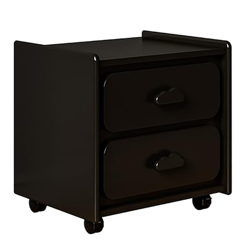 GBKBVTATDK Nachttisch aus Holz, mit Universalrollen, Moderner Nachttische, Kleiner Night Table mit 2 Schubladen, Einfache Montage für Schlafzimmer(Black,40cm/15.7in) von GBKBVTATDK