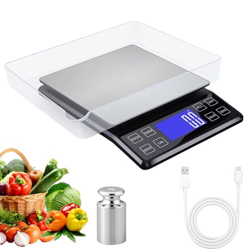0.1g/5kg Große Digitale Küchenwaage, Hochpräzise küchenwaagen, küchenwage USB aufladbar, Edelstahl Wägeplattform Mit Tablett, geeignet für Lebensmittel, Kochen, Schwarz von GBKDQQ