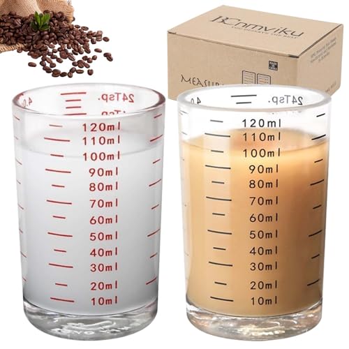 120ML SchnapsgläSer, 2 Stück Messbecher Klein Mit Waage, Transparent Messbecher Glas für Kaffee, Milch, Cocktail, Tequila, Wodka (Schwarz+Rot) von GBKDQQ