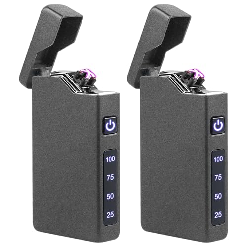GBKDQQ 2 Stück Elektrisches Lichtbogen Feuerzeug, USB Aufladbar, Tragbares Feuerzeug mit Batterieanzeige, Geschenk für Männer Frauen mit Geschenkbox (Schwarz) von GBKDQQ