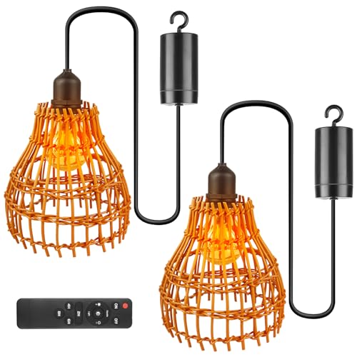 2 Stück Hängelampe mit Batterie, Hängeleuchte Rattan, E27 Outdoor Beleuchtung Hängelampe mit Batterie, Tragbare Boho Rattan Hängeleuchte für Garten, Balkon, Schlafzimmer 2 Stück Hängelampe mit Batterie, Hängeleuchte Rattan, E27 Outdoor Beleuchtung Hängelampe mit Batterie, Tragbare Boho Rattan Hängeleuchte für Garten, Balkon, Schlafzimmer von GBKDQQ