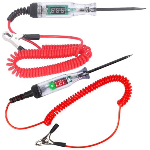 2 Stück Spannungsprüfer Auto Schaltung Teststift 3V-120V, Prüflampe KFZ, Stromprüfer mit Prüflampe und Digitaler LCD, Stromkreistester mit Krokoklemme von GBKDQQ