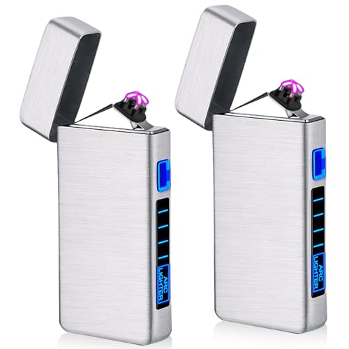 GBKDQQ 2 Stück USB Elektronische Feuerzeug, LED Dual Lichtbogen, Elektrisch Aufladbar, Silber, Modern GBKDQQ 2 Stück USB Elektronische Feuerzeug, LED Dual Lichtbogen, Elektrisch Aufladbar, Silber, Modern von GBKDQQ