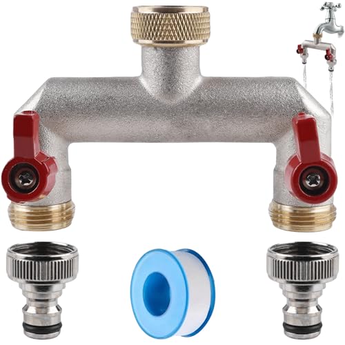 2-Wege Wasserhahn Wasserverteiler, Verteiler aus Messing für 2 Wasserhahn Adapter/Geräte/Gartenschläuche, 3/4" Schlauch Adapter 1/2" mit Kugelhahn zum Einstellen und Absperren des Wasserflusses 2-Wege Wasserhahn Wasserverteiler, Verteiler aus Messing für 2 Wasserhahn Adapter/Geräte/Gartenschläuche, 3/4" Schlauch Adapter 1/2" mit Kugelhahn zum Einstellen und Absperren des Wasserflusses von GBKDQQ