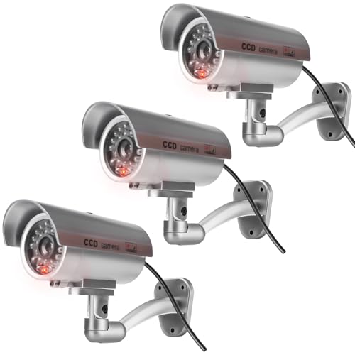 3 Stück Kamera Attrappe: Dummy Kamera Dummy Überwachungskamera mit Blinkendem LED Licht Kamera Atrappe Außen Fake Kamera Dummy Kamera mit LED Attrappe Sicherheitskamera für Innen und Außenbereich von GBKDQQ