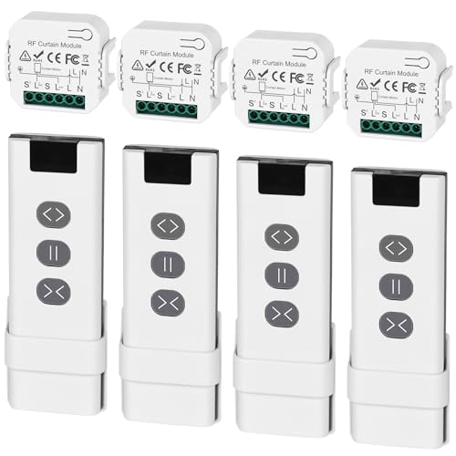 4 Stück Funk Rolladensteuerung Nachrüstset, Smart Jalousieschalter Kompatibel Funkschalter 230V, geeignet für Rolladen Jalousien Markisen, Schalter Bestehend aus RF Fernbedienung+Empfänger Modul 4 Stück Funk Rolladensteuerung Nachrüstset, Smart Jalousieschalter Kompatibel Funkschalter 230V, geeignet für Rolladen Jalousien Markisen, Schalter Bestehend aus RF Fernbedienung+Empfänger Modul von GBKDQQ