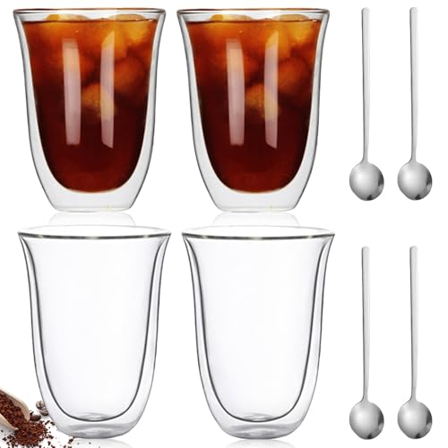 4 Stück Latte Macchiato Gläser Doppelwandig 300ml Espressotassen Set Doppelwandige Kaffeegläser mit 4 Löffeln Cappuccino Tassen Kaffeegläser Kaffeetassen Eiskaffee Glas Doppelwandgläser Kaffeebecher von GBKDQQ