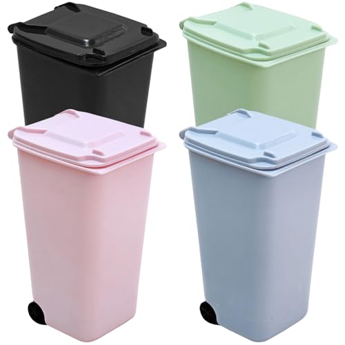 4 Stück Tischmülleimer Mit Deckel 1.2L, Plastik Tisch Mülltonne Mit Schwingdeckel Und Räder, Mini Abfalleimer für Büro Frisiertisch Schlafzimmer von GBKDQQ