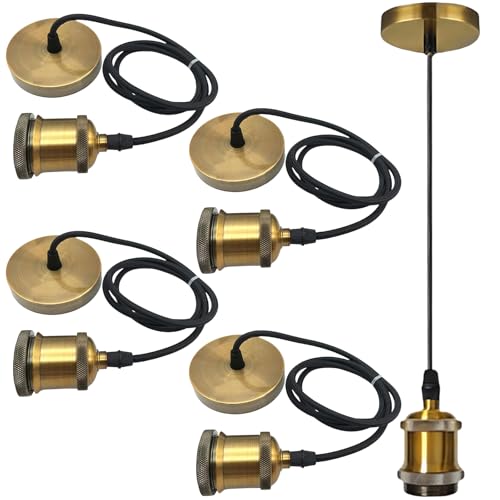 4 Stücke Lampenaufhängung Gold E27 mit Kabel 100CM, Metall Lampenfassung Vintage, Pendelleuchte Set mit Schraubring, lampenhalterung decke für Deckenlampe in Wohnzimmer, Küche und Esszimmer 4 Stücke Lampenaufhängung Gold E27 mit Kabel 100CM, Metall Lampenfassung Vintage, Pendelleuchte Set mit Schraubring, lampenhalterung decke für Deckenlampe in Wohnzimmer, Küche und Esszimmer von GBKDQQ