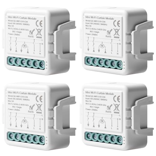 4 Stücke WiFi-Smart-Rollladenschaltermodul, Tuya WiFi Rolladenschalter Modul 2.4GHz Alexa Smart Rolladensteuerung, APP Steuerung Zeitschaltuhr für Rolladenmotor, funktioniert mit Alexa/Google Home von GBKDQQ