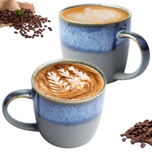 Cappucino Tassen Set, 2er-Pack Keramik Kaffeetassen, Kaffeetasse aus Porzellan, Teetasse mit Henkel, Spülmaschinenfest Keramik Tasse, Kaffee Milch Tee Tasse Mugs, Geschenk Mann Frau von GBKDQQ