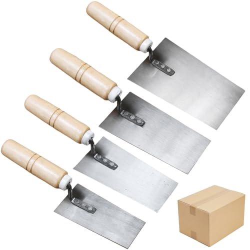 Edelstahl Maurerkelle Set, 4 Teilig Stukateurkellen Set, Trapezförmige Maurerkellen Set, Gipserspachtel mit Holzgriff Stukkateurkelle Gipserkelle (50mm 55mm 60 mm 80 mm) von GBKDQQ