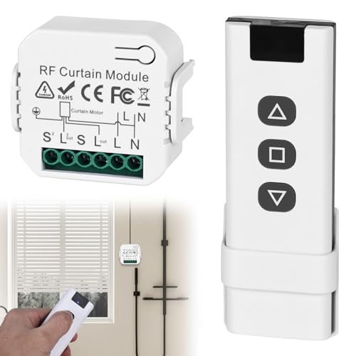 Funk Rolladensteuerung Nachrüstset, Smart Jalousieschalter Kompatibel Funkschalter 230V für Rolladen Jalousien Markisen, Funk Schalter Bestehend aus RF Fernbedienung+Empfänger Modul von GBKDQQ