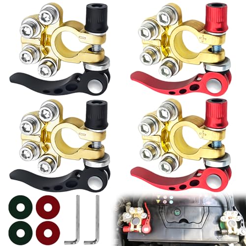 GBKDQQ 2 Paar Batterieklemmen, Polklemmen Autobatterie 12V 4-Wege Positiver und Negativer Batterieanschluss Battery Terminal Sicher Geklemmt Batteriepolklemmen für Pkw,Lkw,Wohnmobil,Boot,Motorad von GBKDQQ