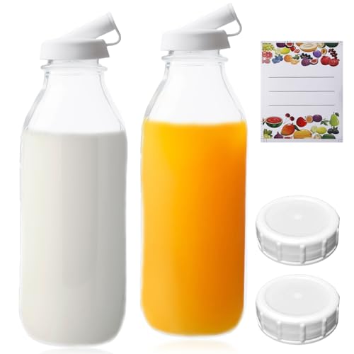 GBKDQQ 2 Stück Glasflaschen mit Deckel 1 Liter, Milchflaschen 1 Liter mit Schraubverschluss, Bügelflasche zum Befüllen Smoothie Kombucha Sirupe Getränke von GBKDQQ
