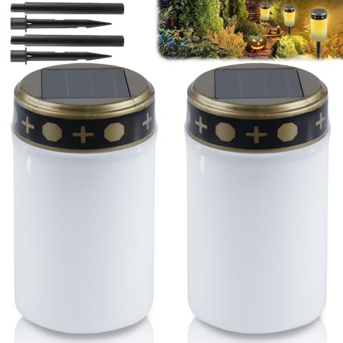 GBKDQQ 2 Stück Grablicht, Solar LED Grablicht Solar Grablicht mit Erdspieß Wasserdichtes Outdoor Friedhofskerze IP55 Grableuchte Solar Kerzen Outdoor für den Außenbereich Solarbetrieben, 7 x12 cm GBKDQQ 2 Stück Grablicht, Solar LED Grablicht Solar Grablicht mit Erdspieß Wasserdichtes Outdoor Friedhofskerze IP55 Grableuchte Solar Kerzen Outdoor für den Außenbereich Solarbetrieben, 7 x12 cm von GBKDQQ