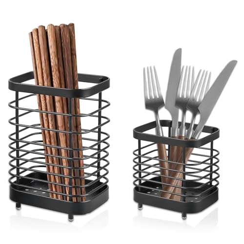 GBKDQQ 2 Stücke Besteckkorb Edelstahl, Küchenutensilienhalter für Arbeitsplatte, Stilvoller Organizer und Küchendekor Utensil Topf von Schubladen und Arbeitsplatten für alle Küchen, Schwarz von GBKDQQ