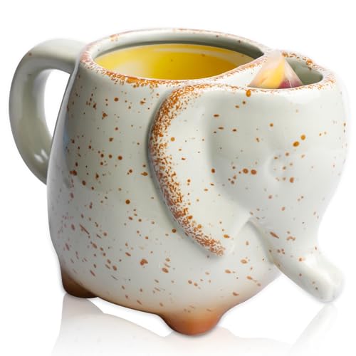 Keramiktasse, Elefantenkopf geformte Tasse 430 ml Teetasse Elefant mit integriertem Teebeutelhalter, 3D-Elefanten-Tasse Teetassen in Tierform für Tierliebhaber, Trinkbecher für Tee und Kaffeetrinker von GBKDQQ