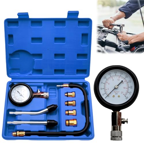 Kompressionstester Set, Kompression Tester Kit Kompressionsmessgerät Zündkerze Tester Kompressionsprüfer Kompression prüfen meßen Kfz M10 M12 M14 M18 Manometer Tool Set, Blau von GBKDQQ