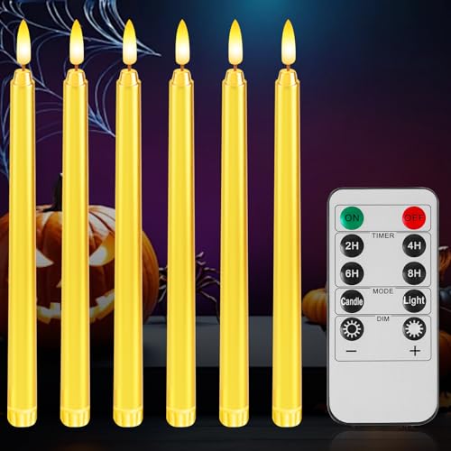 LED Stabkerzen mit Fernbedienung, 6 Stück 27.5 CM Batteriebetriebene LED Kerzen flackernde flamme, 3D-Dochtlicht Echtwachs, Gold LED Stabkerzen Weihnachten für Heimdekoration und festliche Anlässe von GBKDQQ