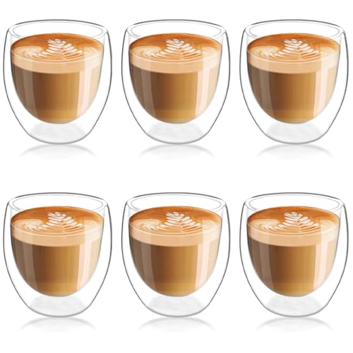 Latte Macchiato Gläser Doppelwandig Espressotassen Set: 6x80ml Doppelwandige Gläser, Cappuccino Tassen Kaffeetassen Kaffeegläser Eiskaffee Glas Kaffeebecher Thermogläser von GBKDQQ