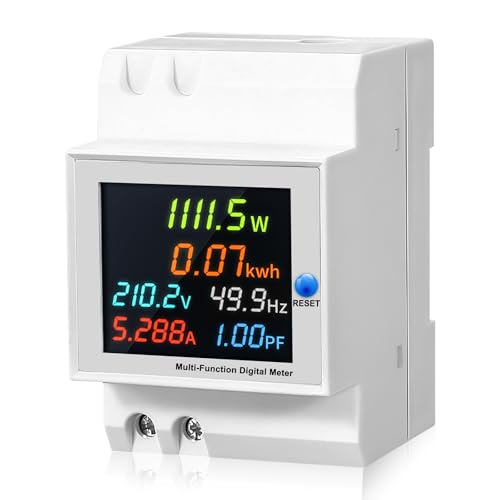 Stromzähler Hutschiene, LCD Digitaler Energiezähler 6 in1 Multifunktions Strommessgerät AC40-300V 100A Wechselstromzähler Wattmeter KWh Zähler Amperemeter Voltmeter Din Geschlossenem Typ CT von GBKDQQ