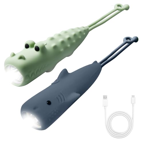 Taschenlampe Kinder Aufladbar, 2 Stück Wiederaufladbare Dimmbare Kindertaschenlampe, Weiches BPA-freies Silikon, 1200mAh USB-C Ladegerät, Taschenlampe in Hai- und Krokodilform für Kinder ab 3 Jahren Taschenlampe Kinder Aufladbar, 2 Stück Wiederaufladbare Dimmbare Kindertaschenlampe, Weiches BPA-freies Silikon, 1200mAh USB-C Ladegerät, Taschenlampe in Hai- und Krokodilform für Kinder ab 3 Jahren von GBKDQQ