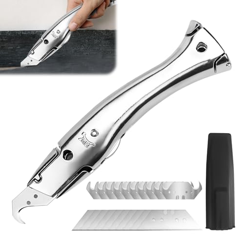 Teppichmesser mit 10 Hakenklinge und 10 Trapezklinge, Universalmesser Kunststoffköcher Hakenmesser für Teppich- und PVC-Bodenbelägen von GBKDQQ