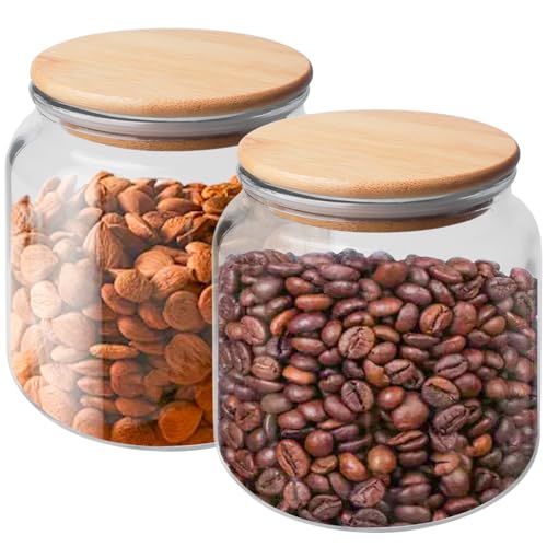 Vorratsgläser mit Deckel Luftdicht, 2 x 500ML Vorratsdosen Glas mit Bambus Deckel, Transparente Aufbewahrungsgläser Küche, Deko Küche Glasbehälter für Kaffee, Gewürze, Getreide von GBKDQQ