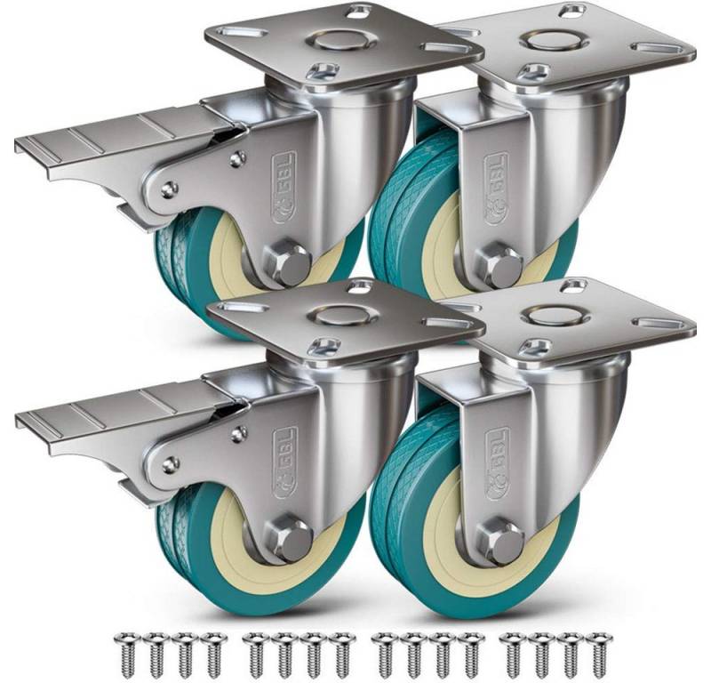 GBL Caster Wheels Möbelrolle 4x Möbelrollen mit 2 Bremsen 4 Schwerlast Rollen für Möbel 2 Bremsen, (4-St), 50mm x 200kg Schwerlastrollen Lenkrollen Transportrollen Laufrollen von GBL Caster Wheels