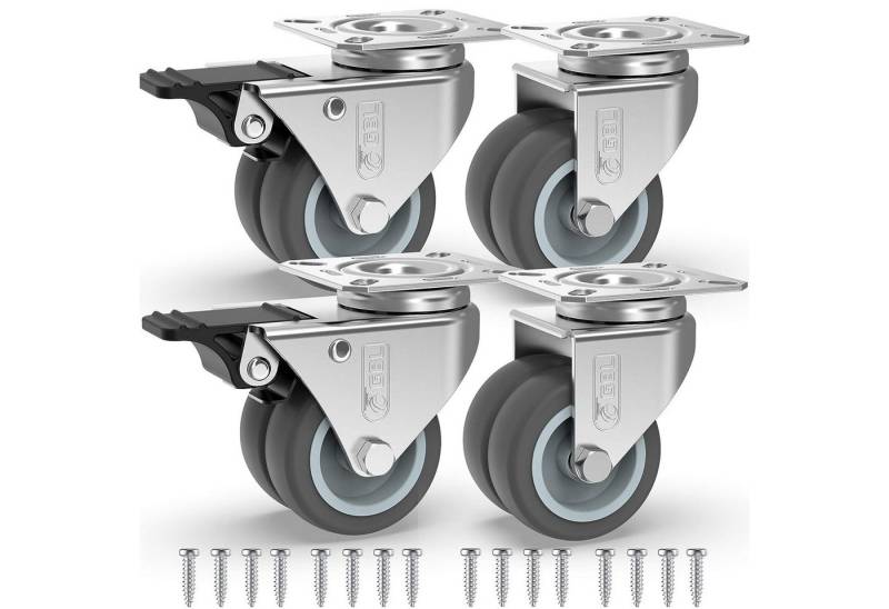 GBL Caster Wheels Möbelrolle 4x Möbelrollen mit 2 Bremsen 4 Schwerlast Rollen für Möbel 2 Bremsen, (4-St), 50mm x 400kg Schwerlastrollen Lenkrollen Transportrollen Laufrollen von GBL Caster Wheels