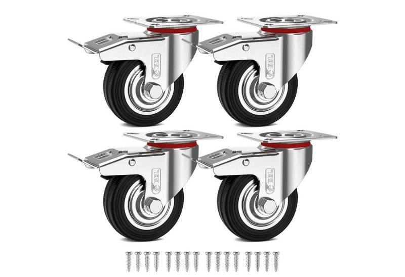 GBL Caster Wheels Möbelrolle 4x Möbelrollen mit Bremse 4 Schwerlast Rollen für Möbel mit Bremse, (4-St), 75mm x 200kg Schwerlastrollen Lenkrollen Transportrollen Laufrollen von GBL Caster Wheels