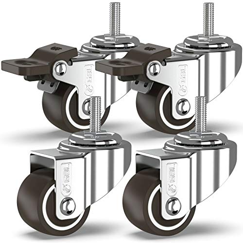 GBL 4x Möbelrollen mit 2 Bremsen - 4 Schwerlast Rollen für Möbel mit 2 Bremsen - 25mm M6x15mm Gewinde x 40kg Schwerlastrollen - Lenkrollen Transportrollen Laufrollen von GBL