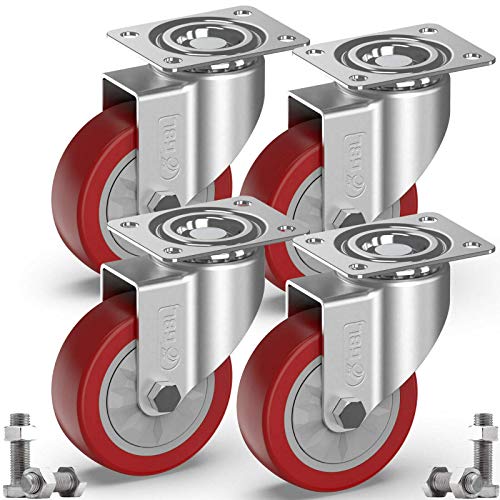 GBL Möbelrollen Schwerlast + Schrauben - 100mm 600KG - 4 Lenkrollen groß ohne Möbel Bremse - keine Spuren & Leise - Schwerlastrollen Transportrollen Rollen für Palettenmöbel von GBL