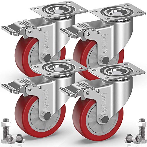 GBL 4x Möbelrollen mit Bremse - 4 Schwerlast Rollen für Möbel mit Bremse - 100mm x 600kg Schwerlastrollen - Lenkrollen Transportrollen Laufrollen - Möbel Rollen für Schwerlast von GBL
