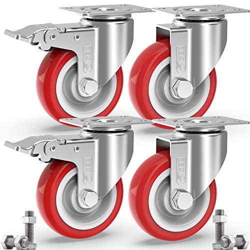 GBL Möbelrollen Schwerlast mit 2 Bremsen + Schrauben - 125mm 800KG - 4 Lenkrollen groß ohne Möbel Bremse - keine Spuren & Leise - Schwerlastrollen Transportrollen Rollen für Palettenmöbel von GBL