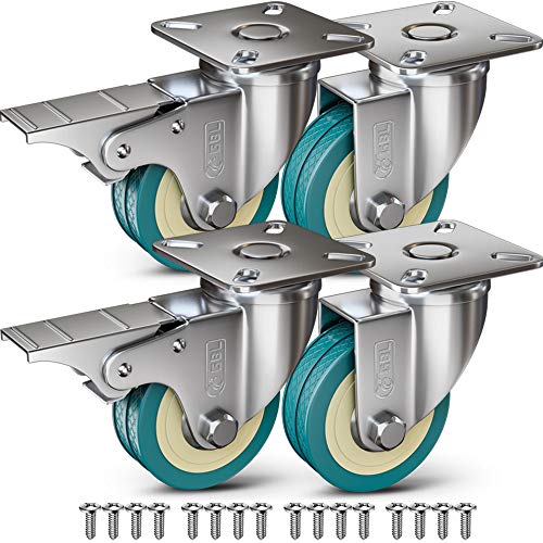 GBL 4x Möbelrollen mit 2 Bremsen - 4 Schwerlast Rollen für Möbel mit 2 Bremsen - 50mm x 200kg Schwerlastrollen - Lenkrollen Transportrollen Laufrollen - Möbel Rollen Schwerlast von GBL