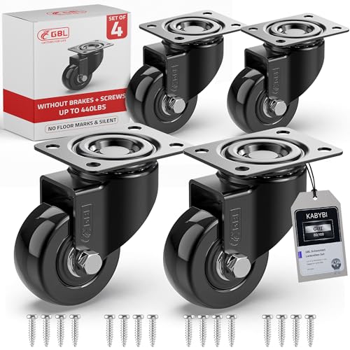 GBL Möbelrollen Schwerlast + Schrauben - 50mm 200KG - 4 Lenkrollen ohne Möbel Bremse - keine Spuren & Leise - Schwerlastrollen Transportrollen Rollen für Palettenmöbel von GBL