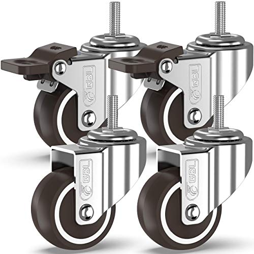 GBL 4x Möbelrollen mit 2 Bremsen - 4 Schwerlast Rollen für Möbel mit 2 Bremsen - 50mm M10x25mm Gewinde x 200kg Schwerlastrollen - Lenkrollen Transportrollen Laufrollen von GBL