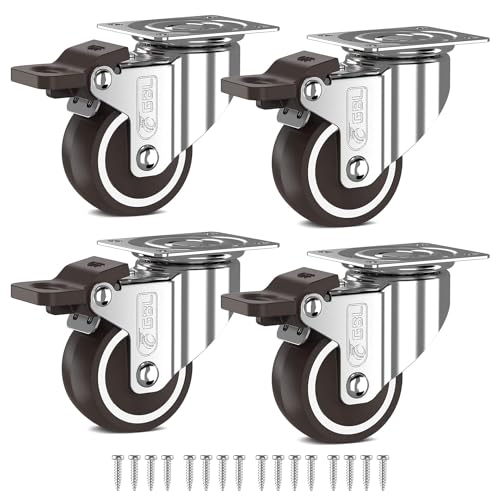 GBL Möbelrollen Schwerlast mit 4 Bremsen + Schrauben - 50mm bis zu 200KG - 4er Pack No Floor Marks Silent Caster für Möbel - Rubbered Trolley Wheels - Silver Castors von GBL