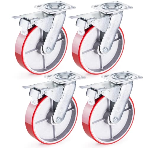 GBL Schwerlastrollen mit 4 Bremsen - 200mm bis zu 1520kg - 4er Set - Geräuscharme Rollen für Möbel - Gummierte Trolley Roller - Rote Transportrollen GBL Schwerlastrollen mit 4 Bremsen - 200mm bis zu 1520kg - 4er Set - Geräuscharme Rollen für Möbel - Gummierte Trolley Roller - Rote Transportrollen von GBL