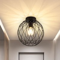 Deckenlampe Industrial Deckenleuchte Schwarz - Flurlampe Vintage Runde E27 1 Flammig Lampenschirm Retro Metall Wohnzimmerlampe Käfig Gitter Korride von GBLY