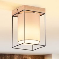 Gbly - Deckenleuchte Flur Deckenlampe Holz - 1 Flammig E14 Vintage Flurlampe mit Stoff-Lampenschirm Küchenlampe Industrial Retro Schlafzimmerlampe von GBLY