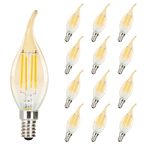 GBLY 12 Stück LED E14 Glühbirne Leuchtmittel: Lampe Warmweiß kerze Birne 4W 2700K Filament Retro Edison Glühlampe Vintage Light Weihnachten Bulb Glas Energiesparlampe von GBLY