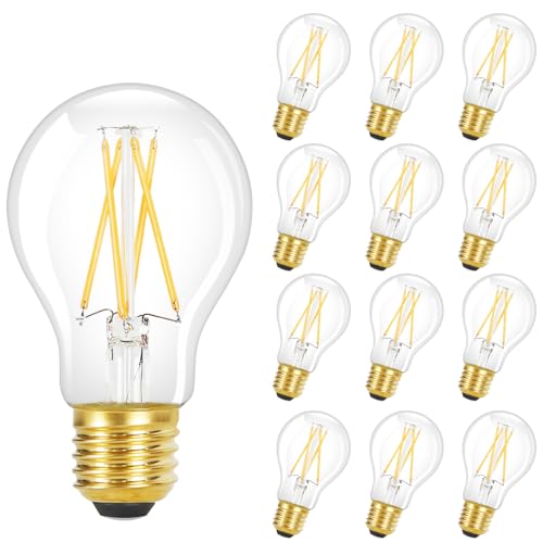 GBLY 12 Stück LED Glühbirne E27 Vintage Lampe - A60 Warmweiss Filament Leuchtmittel Edison Retro Glühlampe 2700K 4W Warmweiß Birne Glas Antike Energiesparlampe für Hotel Haus Café Bar von GBLY