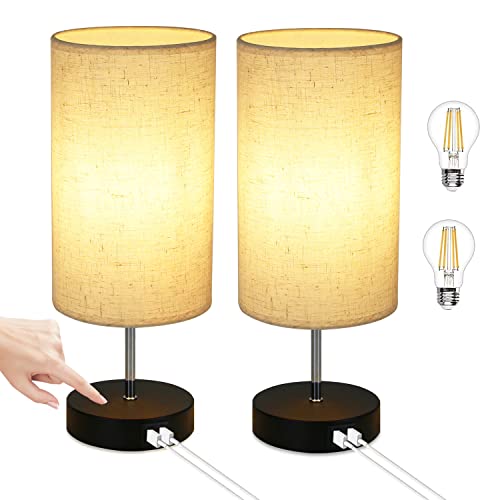 GBLY Nachttischlampe 2er set Dimmbar: Tischlampe Touch Modern Nachtlicht mit Ladefunktion Nachttisch Lampe mit USB-Anschlüsse E27 Stoffschirm Tischleuchte für Schlafzimmer Wohnzimmer GBLY Nachttischlampe 2er set Dimmbar: Tischlampe Touch Modern Nachtlicht mit Ladefunktion Nachttisch Lampe mit USB-Anschlüsse E27 Stoffschirm Tischleuchte für Schlafzimmer Wohnzimmer von GBLY