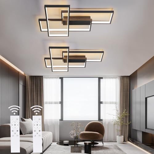 GBLY 2× Deckenlampe LED Deckenleuchte Schlafzimmer - 65cm Wohnzimmerlampe Schwarz Schlafzimmerlampe Dimmbar mit Fernbedienung 65W Wohnzimmer Deckenbeleuchtung Modern Küchenlampe Groß für Esszimmer von GBLY