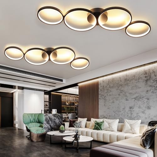 GBLY 2× LED Deckenlampe Warmweiß Deckenleuchte: 4 Flammig 3000k Modern Wohnzimmerlampe Rund Ring 37W Schwarz Schlafzimmerlampe 89cm Design Bürolampe für Schlafzimmer Wohnzimmer Flur Büro Küche von GBLY